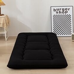 MAXYOYO Japanese Floor Mattress 4" Thick Small Size Foldable Futon Mattress | Sleeping Pad Foldable Roll Up Mattress with Cover and Storage Bag, Floor Futon for Adults, Dormitory Pad Mattress, Black