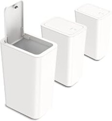 N. NETDOT 3 Pack 10L / 2.6 Gallon Small Trash Can with Lid, Bathroom Garbage Can with Pop-Up Lid, Waste Basket for Bathroom, Kitchen, Bedroom, Powder Room, Craft Room, Office, College (Off White)