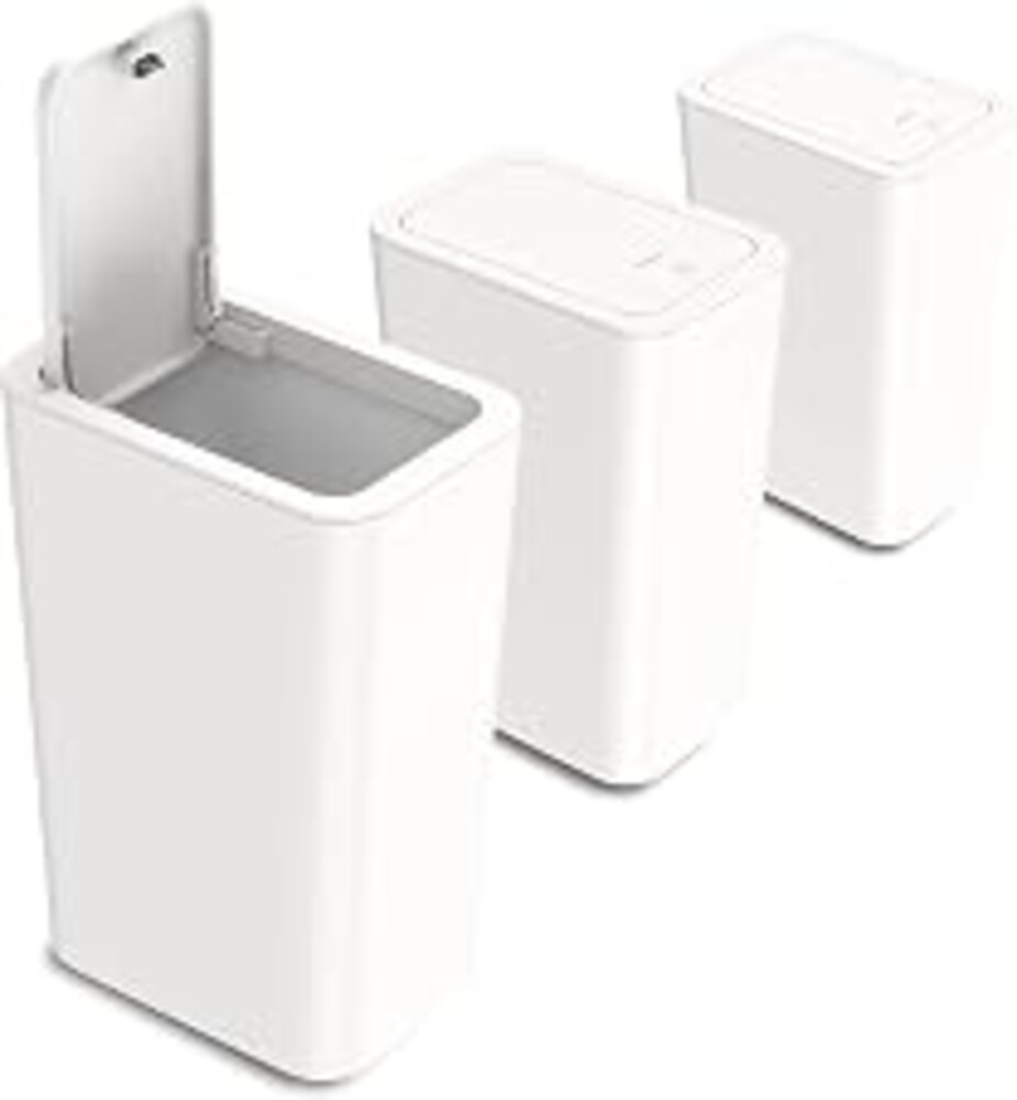 N. NETDOT 3 Pack 10L / 2.6 Gallon Small Trash Can with Lid, Bathroom Garbage Can with Pop-Up Lid, Waste Basket for Bathroom, Kitchen, Bedroom, Powder Room, Craft Room, Office, College (Off White)