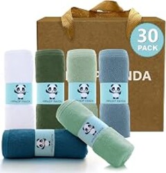 HIPHOP PANDA Soft Baby Washcloths, 2-Layer, 30 Pack Newborn Gift Set | Rayon Made from Bamboo | Absorbent Reusable Wipes for Delicate Skin | Newborn Gift Set | Registry Ready | Sage and Teal