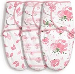 GLLQUEN BABY Swaddles for Newborns 0-3 Months, Adjustable & Easy Fastener | 3-Pack, Baby Girl Swaddles Organic Cotton Womb-Like Nursery Swaddling Blanket reduces startle reflex, Soft & Skin-Friendly