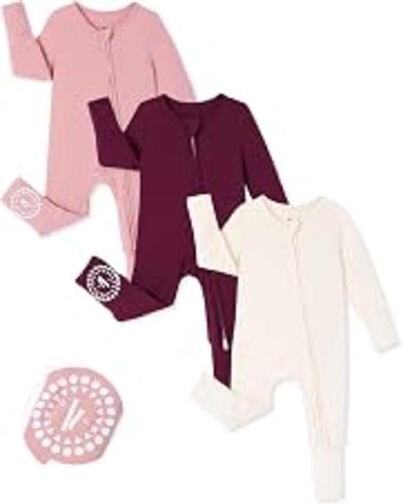PATPAT Baby Boys Girls Bamboo Viscose Footies 3-Pack, NB-2T | 2-Way Zipper, Fold-Over Mittens & Feet, Non-Slip Soles,Super Soft Fabric