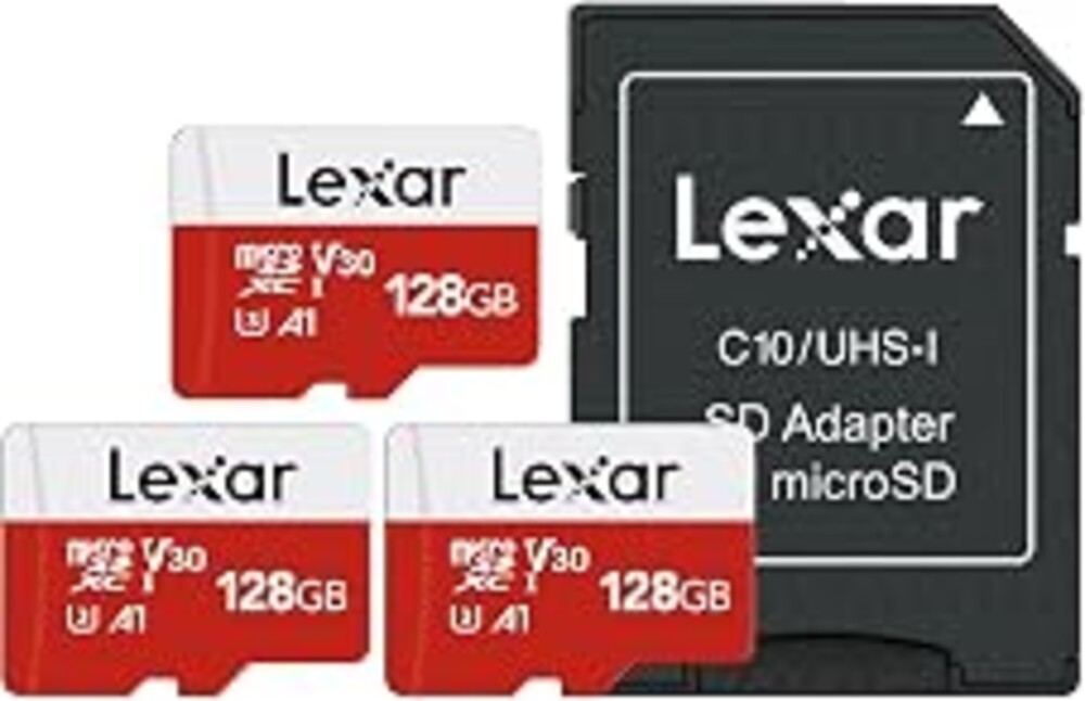 Lexar E-Series 128GB 3 PK Micro SD Card microSDXC UHS-I Flash Memory Card | 100MB/s, C10, U3, A1, V30, Full HD, 4K UHD, High Speed TF Card with Adapter