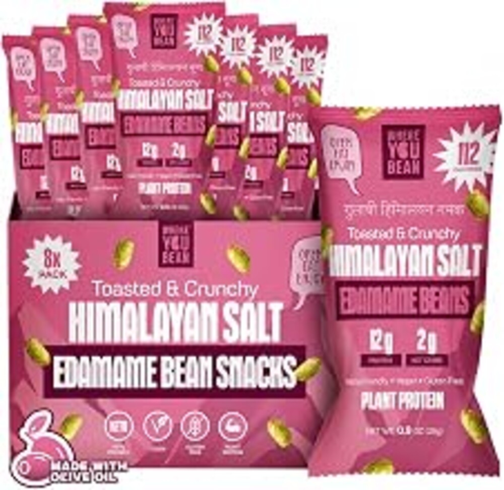 Where You Bean Edamame Beans Snack - Dry Roasted Edamame (Himalayan Salt) | No seed oils. 12g protein. Crunchy, plant-based, keto-friendly, and vegan. Each pack is 0.9 oz; comes in a pack of 8.