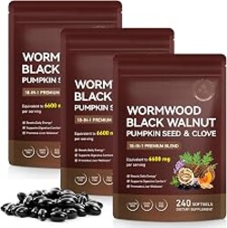 FANSHI 3 PCS Wormwood Black Walnut & Clove Supplement, 240 Softgels | 18-in-1 Botanical Blend with Pumpkin Seed, Fennel Seed & Papain Supports Digestive & Gut Health, 80-day Supply