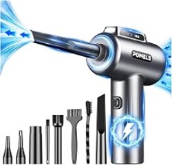 Compressed Air Duster, Electric Blower for PC, PS5, Car, Keyboard Cleaning | 110000RPM, LED Light, 3-Speed Adjustable, Rechargeable Cordless Mini Blower for Computer, Home, Car, Replaces Canned Air