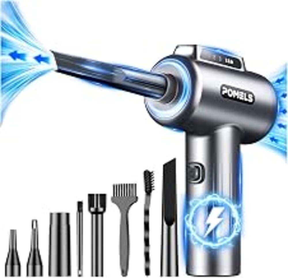 Compressed Air Duster, Electric Blower for PC, PS5, Car, Keyboard Cleaning | 110000RPM, LED Light, 3-Speed Adjustable, Rechargeable Cordless Mini Blower for Computer, Home, Car, Replaces Canned Air