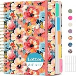 Taja Large Spiral Notebooks for Work 5 Subject with Removable Dividers | 8.5" x 11" Pretty Hardcover Notebook Journal for Women, College Ruled, Perfect for Study & Office , 280 Pages, Pastel Garden