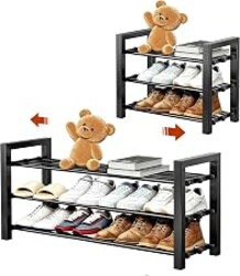 HDDTTZ Expandable Shoe Rack, Heavy Duty Metal Shoe Organizer for Closet | 3Tier Heavy Duty Iron Adjustable Shoe Storage,Fits 12+ Pairs,Space-Saving,Non-Slip,Easy Assembly,For Doorway Entryway Bedroom