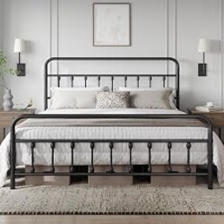 Yaheetech Cal King Metal Platform Bed Frame Victorian Headboard & Footboard | Metal Frame 800LBS|Noise-Free & Quiet|12.6-inch Under-Bed Storage|No Box Spring Needed|Easy Assembly|Vintage|Black