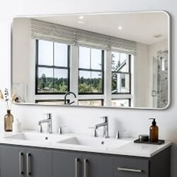 Delma Bathroom Vanity Mirror, Silver Framed Mirror for Over Sink, 50x30 | HD glass, distortion-free for makeup and grooming, Sturdy frame, all mounting hardware, hangs horizontal or vertical