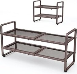 Expandable Metal Shoe Rack for Closet, Entryway & Garage, 2-Tier, Brown | Adjustable Height for Boots, Stackable Design, Dense Mesh Shelves for Heels, Fits Small Spaces, Apartments and Rentals