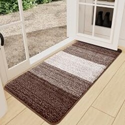 Kitinjoy Indoor Outdoor Door Mat, 71x24 Non-Slip Dirt Trapper Doormats | Brown Low-Profile Washable Inside Entrance Front Floor Mat, Sturdy Soft Entry Striped Doormats for Entryway