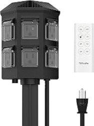 TiFFCOFiO Outdoor Power Stake Timer, 100FT Remote Control, Dusk to Dawn Christmas Light Timer, 6FT Extension Cord Waterproof, 6 Grounded Outlets for Outdoor Christmas Decorations, ETL Listed