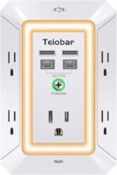 Multi Plug Wall Outlet Surge Protector with 5 Outlet & 4 USB Ports(2USB-C) | Teiobar 3-Sided Outlet Extender with Night Light, Outlet Splitter for Home Office Dorm Room Essentials, ETL Listed, White