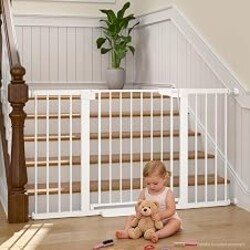 Cumbor 30-54" Extra Wide Baby Gate for Stairs, Auto Close Dog Gate White | Dual Lock Pet Gate Indoor, Easy Install Safety Gate for Doorways, Hallway & Kitchen, Easy Walk Thru Proofing for Babies & Pet