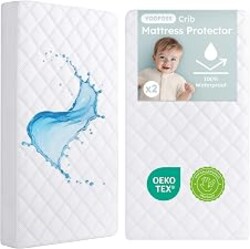Yoofoss Waterproof Crib Mattress Protector Sheets Fitted 2 Pack 52''x28'' | Quilted Soft and Breathable Crib Mattress Pad Cover, Noiseless Machine Washable for Standard Baby Crib Toddler Bed Mattress