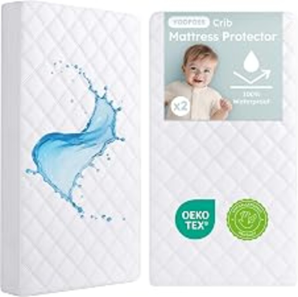 Yoofoss Waterproof Crib Mattress Protector Sheets Fitted 2 Pack 52''x28'' | Quilted Soft and Breathable Crib Mattress Pad Cover, Noiseless Machine Washable for Standard Baby Crib Toddler Bed Mattress