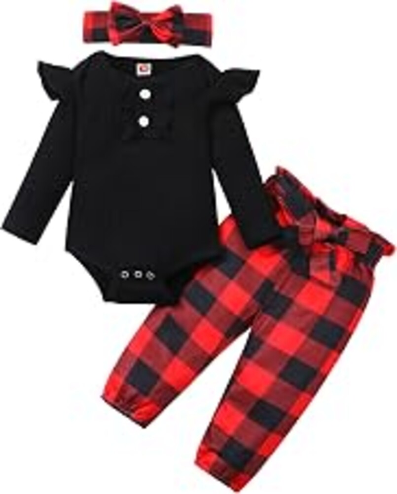 Kislio Newborn Baby Girls Clothes Ribbed Ruffled Romper+Floral Pants+Headband Infant Outfit Set