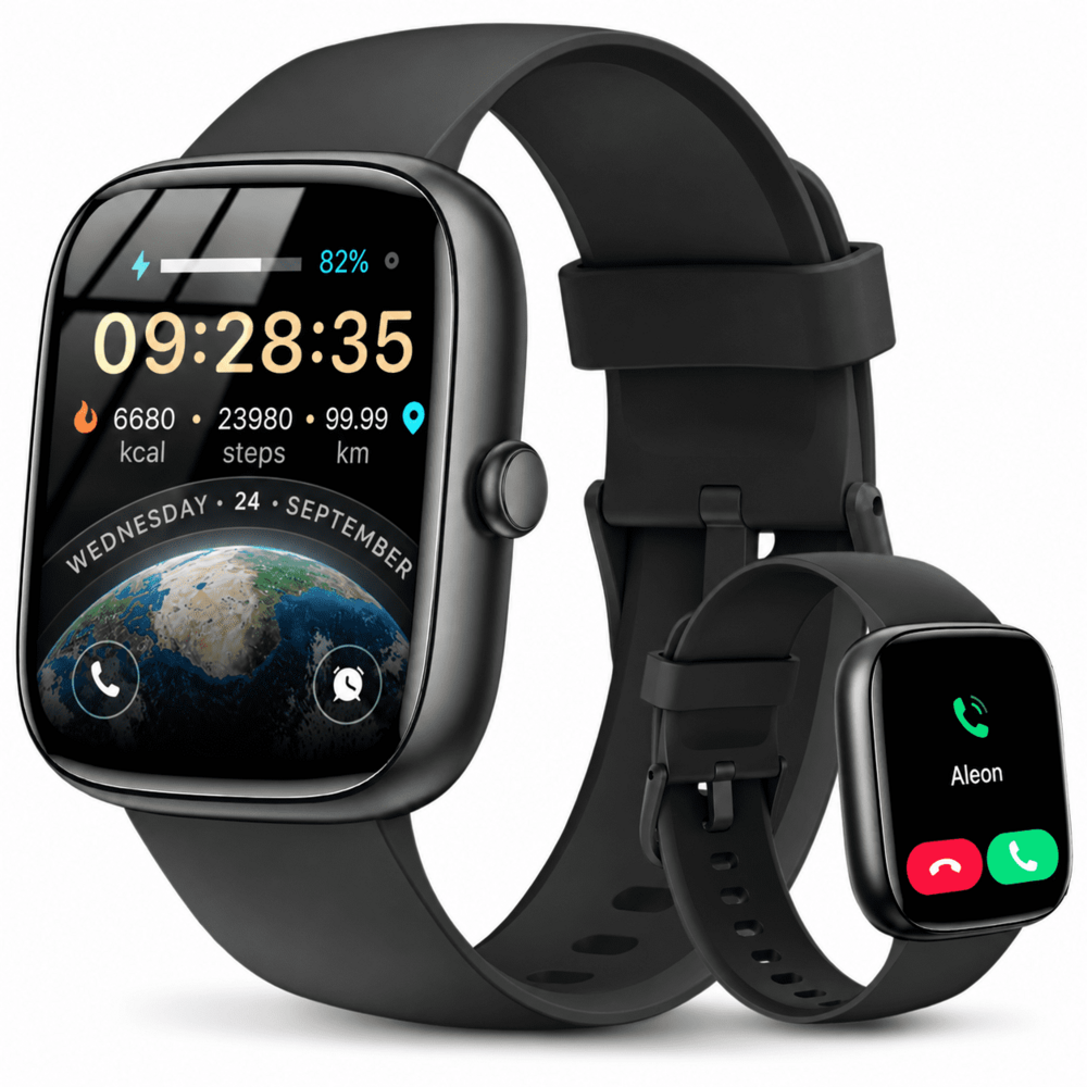 Cillso Mens Smart Watch for Android & iPhone, 1.83" Touchscreen Fitness Watch, 100+ Sports Modes, IP68 Waterproof Smartwatch with Bluetooth Call, Black