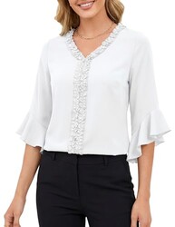 Women's 3/4 Bell Sleeve Ruffle Trim Dres