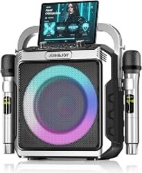 Portable Karaoke Machine, with 2 Wireless Microphones & LED Lights | Bluetooth Party Speaker with Loud Subwoofer, USB/AUX, Outdoor Karaoke Speaker for Adults & Kids, Home & Party