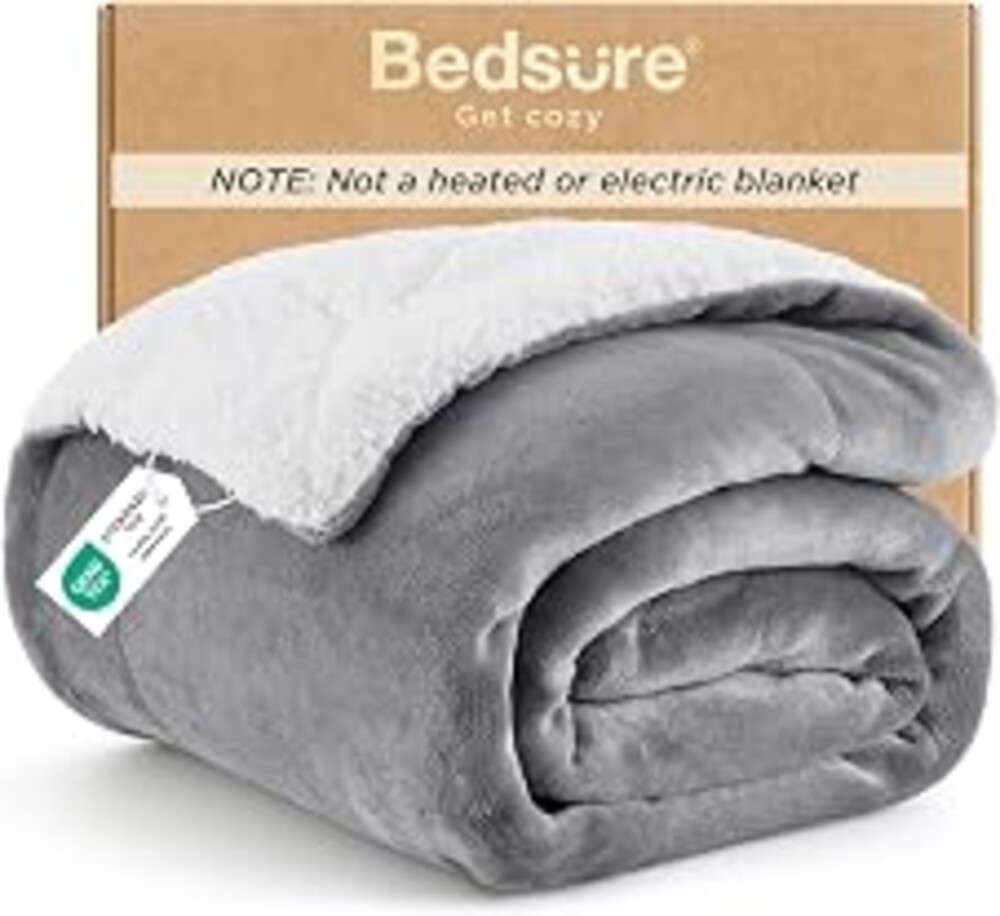 Bedsure GentleSoft Sherpa Fleece Throw Blanket for Couch, Non-Heated, Thick & Warm Cozy Comfort Christmas Blanket for Winter Fall, Soft Fuzzy Plush Throw Gifts for Women Room Decor, Grey, 50x60 Inches