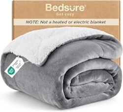 Bedsure GentleSoft Sherpa Fleece Throw Blanket for Couch, Non-Heated, Thick & Warm Cozy Comfort Christmas Blanket for Winter Fall, Soft Fuzzy Plush Throw Gifts for Women Room Decor, Grey, 50x60 Inches
