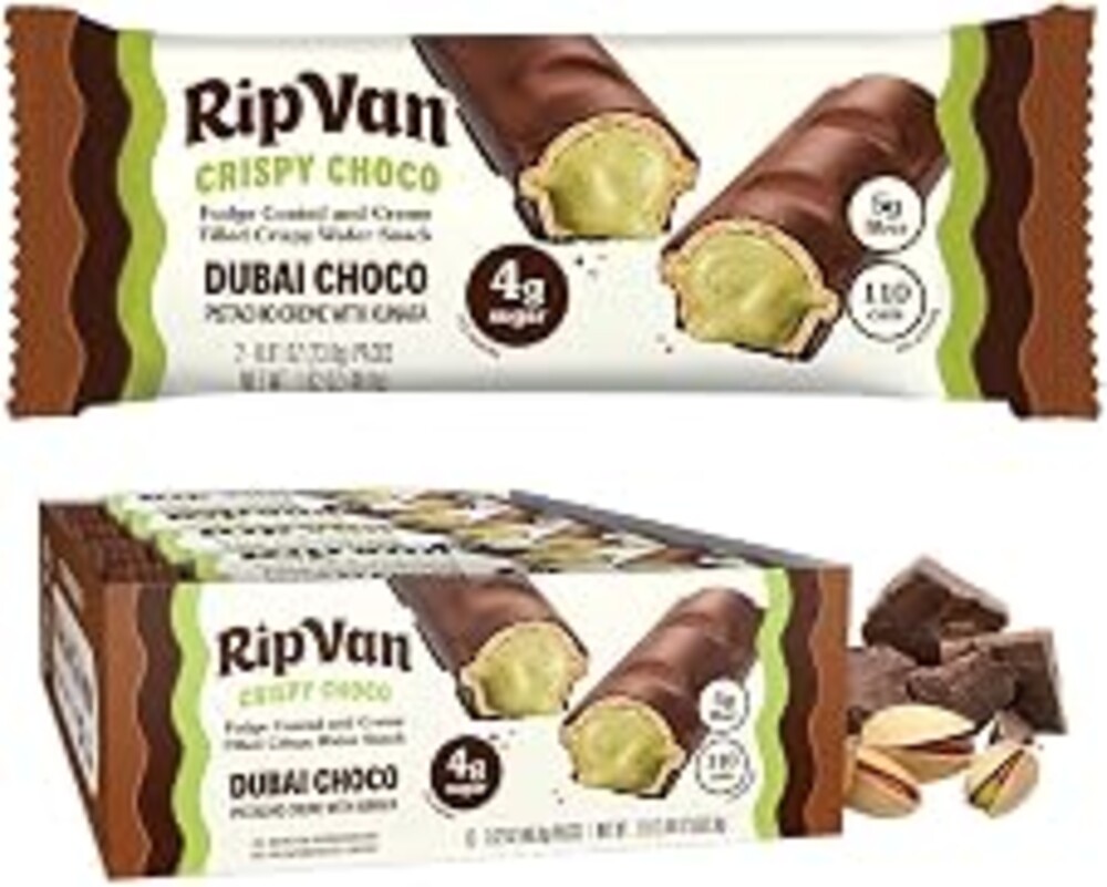 Rip Van Dubai Choco Bars – Healthy Snack with Creamy Pistachio & Toasted Kunafa – Dubai Choco Flavor – 4g Sugar, 5g Fiber – Guilt-Free Indulgence – 12 Pack
