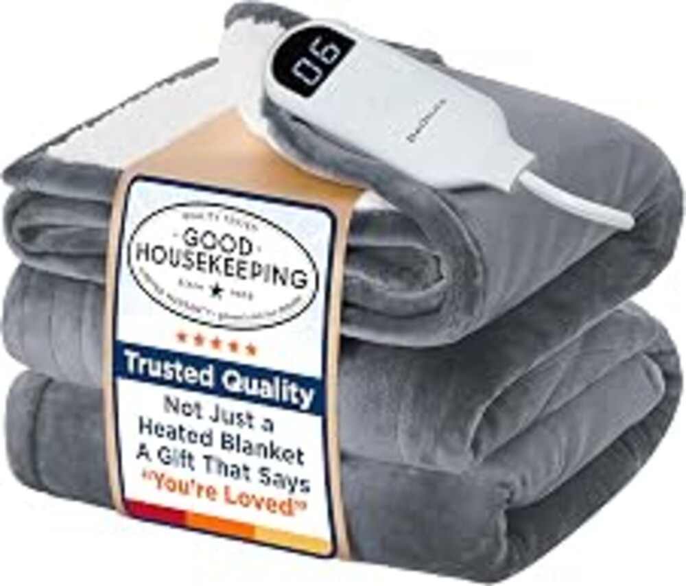 Bedsure Electric Blanket Twin with Preheat Function - Soft Flannel Heated Blanket Twin Size, Fast Heating with 6 Time Settings (Up to 10H) & 6 Heat Settings, Gifts for Grandma (62x84 inches, Grey)
