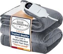 Bedsure Electric Blanket Twin with Preheat Function - Soft Flannel Heated Blanket Twin Size, Fast Heating with 6 Time Settings (Up to 10H) & 6 Heat Settings, Gifts for Grandma (62x84 inches, Grey)