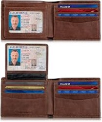 2 ID Window RFID Blocking Wallets for Men, Full Grain Leather Mens Bifold | Extra Capacity Double ID Wallet with Top Flip, Mens RFID Leather Travel Wallet, Bifold with Quick Access ID Windows