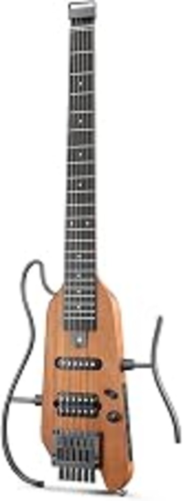 Donner HUSH X Headless Electric Guitar Kit, Travel & Practice, Natural | Featherlight Headless Guitar, Mahogany Solid Body, with Easy Assemble Stands, Gig Bag, All Accessories