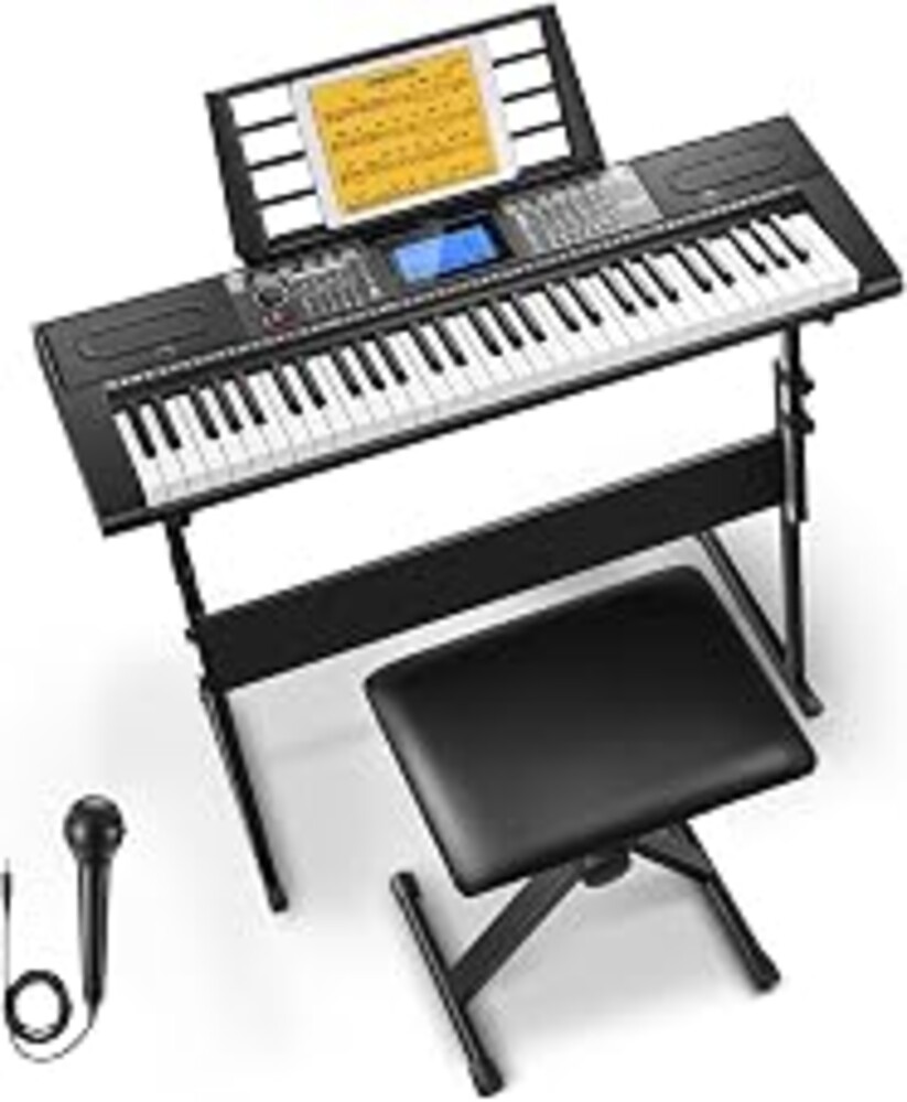 Donner 61 Key Keyboard Piano, Electric Piano Keyboard Kit with 249 Voices, 249 Rhythms - Includes Piano Stand, Stool, Microphone, Gift for Beginners, Black (DEK-610S)