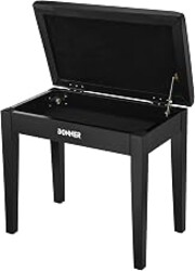Donner Piano Bench with Storage, Solid Wood Keyboard Bench Piano Bookcase Stool Chair Seat with High-Density Sponges Pad, Black