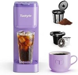 Tastyle Single Serve Coffee Maker Hot and Iced with Bold Brew, Up to 16 Oz | for K Cup and Ground, Fits 7.3'' Travel Mug, 5 Cup Sizes, Compact for Office, RV& Hotel, K320, 3.0 Version, Pastel Purple