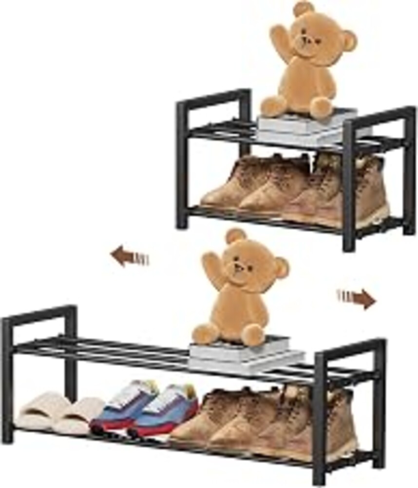 HDDTTZ Expandable Shoe Rack, Heavy Duty Metal Shoe Organizer for Closet | 2Tier Heavy Duty Iron Adjustable Shoe Storage,Fits 12+ Pairs,Space-Saving,Non-Slip,Easy Assembly,For Doorway Entryway Bedroom