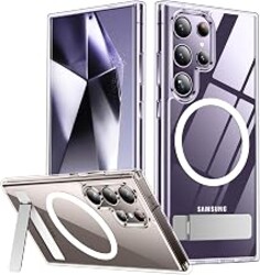 SPIDERCASE for Samsung Galaxy S24 Ultra Case,Built-in Stand,Clear | Magnetic [3 Stand Ways] Invisible Kickstand|Crystal Clear|Military Grade Drop Protection| Shockproof Slim Case