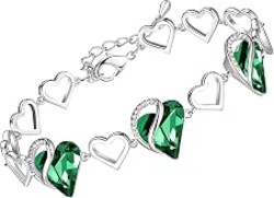 Leafael Infinity Love Heart Gift Bracelet for Women, Birthstone or Healing Stone Crystal, Silver Tone Birthday Jewelry for Her, Mom, and Wife, 7-inch Chain and 2-inch Extender