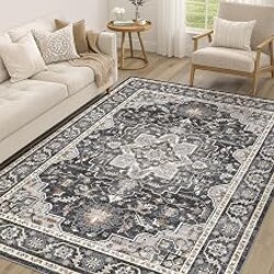 cotiled 6x9 Area Rug for Living Room, Washable, Traditional, Black | Soft Distressed Oriental Design with Vintage Charm for Bedroom, Dining Room, and Home Office
