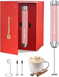 Maestri House LunaFro Max Rechargeable Milk Frother,Stepless Speed Control | 2000mAh lithium battery Frother Handheld, IPX6 Electric Drink Mixer with Stand & 2 Detachable Whisks for Lattes, Cappuccino