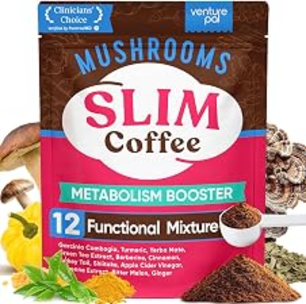 Venture Pal Slim Mushroom Coffee, Weight Management & Energy, 40 Servings | 12 Functional with Berberine, Cinnamon, Yerba Mate, Turmeric, Garcinia Cambogia & Green Tea, Low Caffeine & Zero Calories