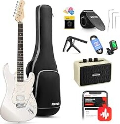 Donner DST-152 Full-Size Electric Guitar Beginner Kit with HSS Coil Split | Solid‑Body Full Starter Set, for All Skill Levels, Amplifier with Headphone Jack for Quiet Practice, Polar White