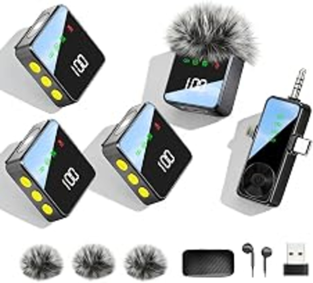 Gicorino 3 in 1 Wireless Lavalier Microphone for iPhone, Android, Cameras | 4-Person Mini Mic with Noise Reduction, 40H Battery Life, Mics for Video Recording, Podcasts, Vlog, TikTok, YouTube (Black)
