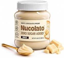 NUCOLATO | White Chocolate Hazelnut Spread | Sugar Free Keto | 12.3oz | Low glycemic index, no palm oil, gluten free; smooth white chocolate flavor blended with roasted hazelnuts.