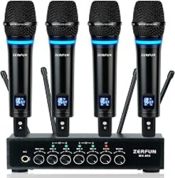 ZERFUN 4 Channel Rechargeable Wireless Microphone System(MU-898) | Pro UHF Metal Handheld Wireless Microphones Cordless Mics with Echo Bluetooth VOL Channel Control for Karaoke Singing Church