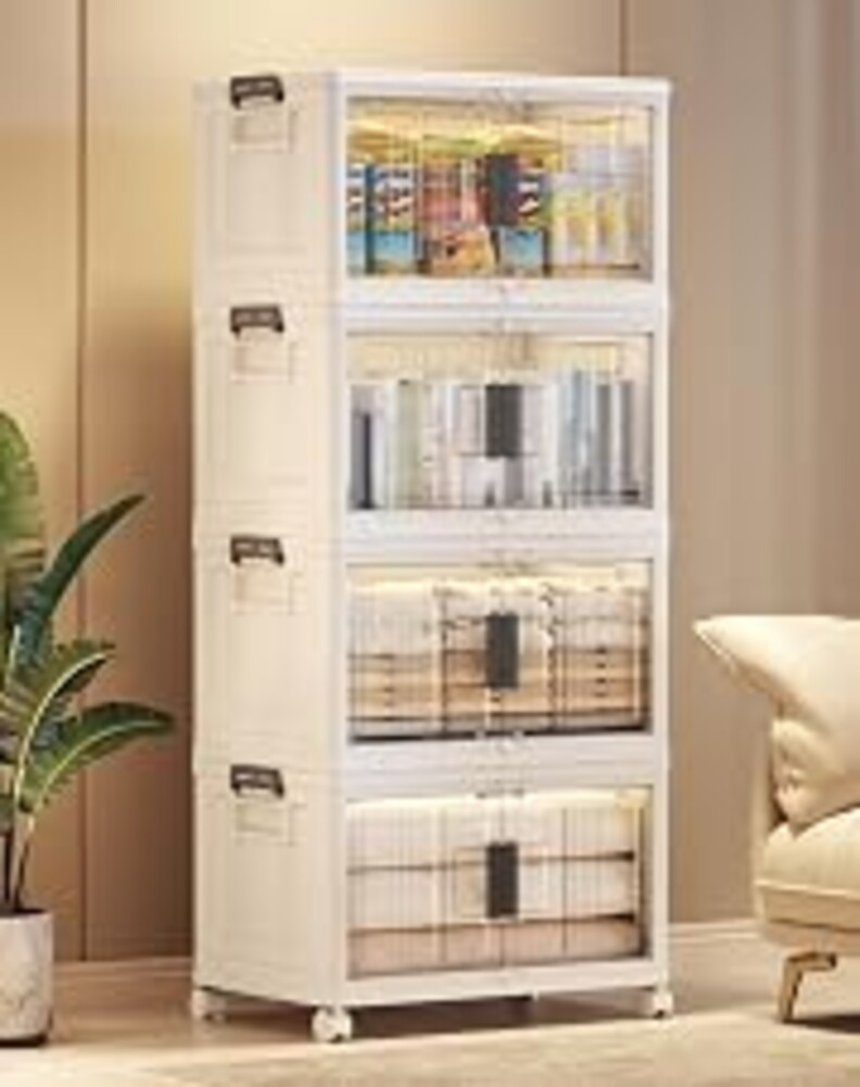 OlarHike 48QT Storage Bins with Lids for Home, Closet, Office, Room, 4 Pack | Multi-Lid, Lockable Cabinet, Doors & Wheels, Foldable & Collapsible, Stackable Organizers, Plastic Drawers & Box, Dorm