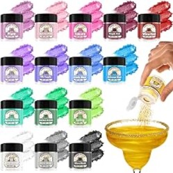 16 Colors Edible Glitter for Drinks - Shimmer Edible Cake Decorations, Food Grade Luster Dust Edible for Cakes, Icing, Party, Vegan, Gluten Free