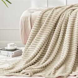 BEDELITE 3D Ribbed Linen Color Fleece Throw Blanket for Couch, 50x70 Inch | Soft Warm Decorative Fluffy Blanket, Cozy Plush Lightweight Fuzzy Throw Blanket for Bed Sofa Home Room Decor, Gift for Women