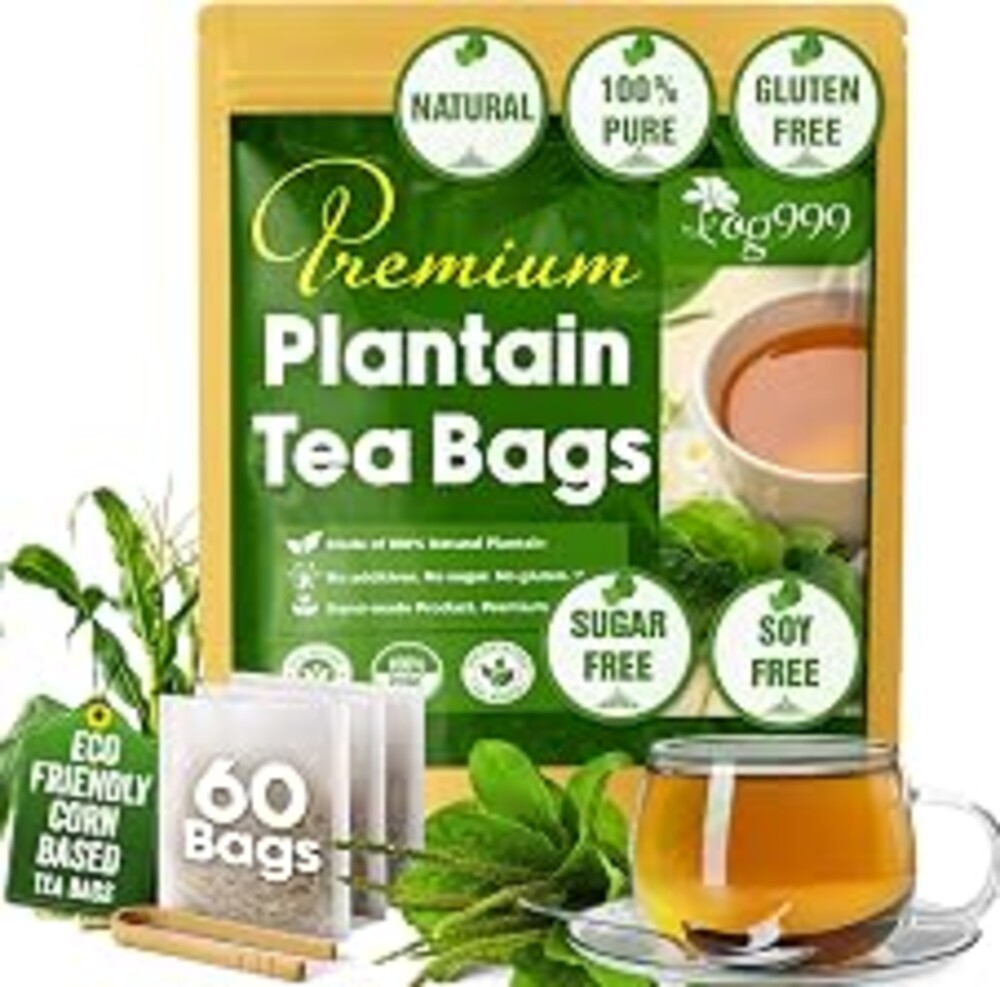 TOG999 Plantain Tea Bags, Plantain Leaf Herbal Tea, Caffeine-Free, 60 Count | Plantain Leaves, Dried Plantain Leaves, Plantain Herb, Herbal Tea Bags, Corn Fiber, No Strings or Staples, Vegan, Gluten-Free